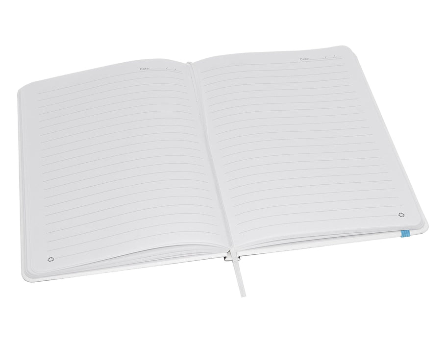 Designa Symphony A5 Notebook - An A5 notebook featuring a full-colour matte finish, with lined pages and a ribbon marker, showcasing a clean white design.