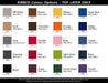 Designa Breeze A5 Notebook - A colour chart displaying ribbed options for a product, featuring various shades like Off-White, Brown, Royal Blue, and more.