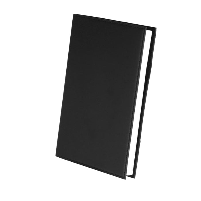 Mela Apple Leather Refillable Journal - A black refillable journal with a sleek design, featuring a subtle branding on the cover.