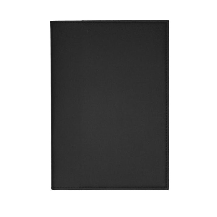 Mela Apple Leather Refillable Journal - A black leather refillable journal with a smooth finish, featuring a simple design and a logo on the cover.