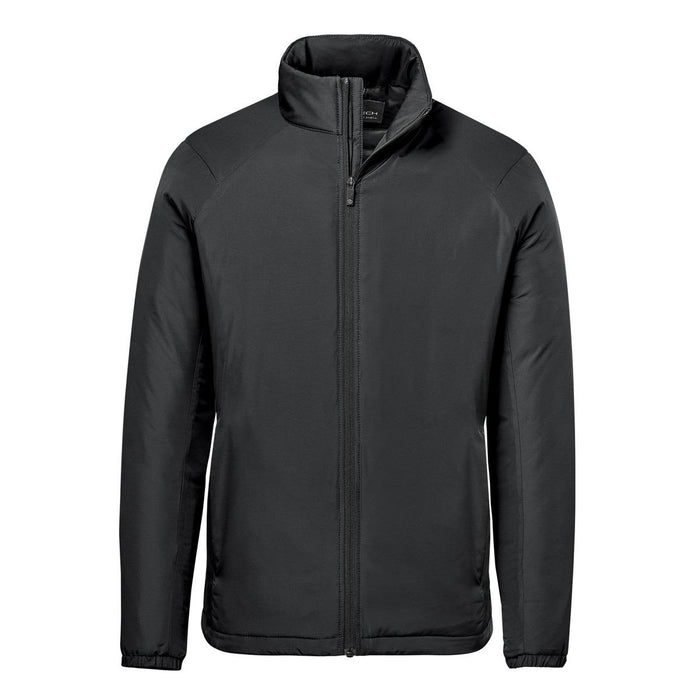 Men's Pacifica Thermal Jacket - A black thermal jacket with a zip front and a stand-up collar, featuring a logo on the chest.