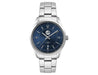 Ladies Casual Dress Watch, Stainless Steel Strap - A stainless steel strap watch with a blue dial featuring silver hour markers and a date display.