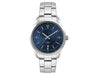 Ladies Casual Dress Watch, Stainless Steel Strap - A stainless steel strap watch with a blue dial, featuring silver hour markers and a date display.