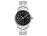 Ladies Casual Dress Watch, Stainless Steel Strap - A stainless steel casual dress watch with a black dial and silver strap, featuring a logo on the face.