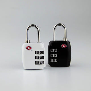 Portable Luggage TSA Lock - Two TSA locks are displayed: one white and one black, both featuring a combination dial and a logo.