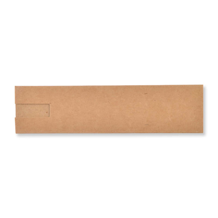 Stingray Pen - A brown cardboard box with a cutout handle, designed for packaging a pen. It features a simple, unadorned surface.