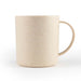 Eco Pack - A reusable coffee cup in a light beige colour with a speckled design and a handle. It features a logo.