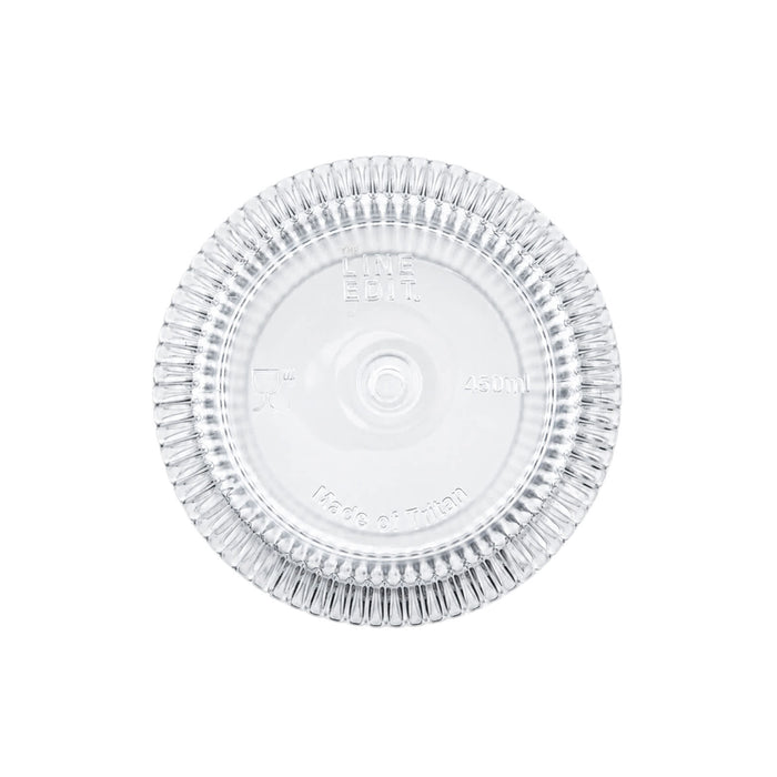 Velora Tumbler Gift Set by The Line Edit. - A clear, round tumbler with a textured rim, featuring a logo and a capacity of 450ml.