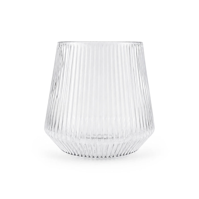 Velora Tumbler Gift Set by The Line Edit. - A clear, fluted glass tumbler with a rounded base and tapered top. The design features vertical lines.
