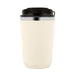 Lunch & Latte Kit - A double wall coffee cup in cream with a black lid and a silver accent. Features a logo on the side.