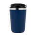 Lunch & Latte Kit - A double wall coffee cup in dark blue with a black lid and a silver band around the top. It features a logo.