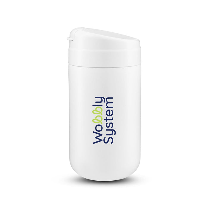 The Good Stuff Pack - A drink bottle in white with a secure lid and a logo featuring colourful text.