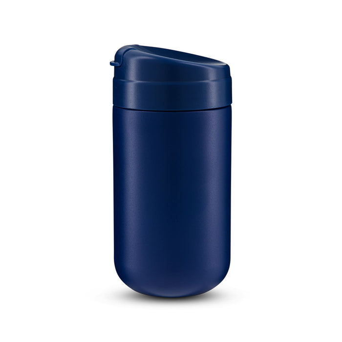 The Good Stuff Pack - A coffee cup in a deep navy blue with a secure lid and smooth finish, featuring a subtle branding logo.