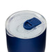 The Refuel Pack - A drink bottle in navy blue, featuring a clear lid with a sliding opening mechanism and a logo.