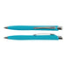 Stingray Pen - A plastic pen in vibrant turquoise, featuring a sleek design and a silver clip. The pen has a logo visible.