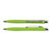 Stingray Pen - A green plastic pen with a sleek design and a silver clip. The image features two angles of the pen.