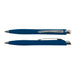 Stingray Pen - A blue plastic pen with a smooth finish and silver clip, displayed from different angles. It features a branding logo.