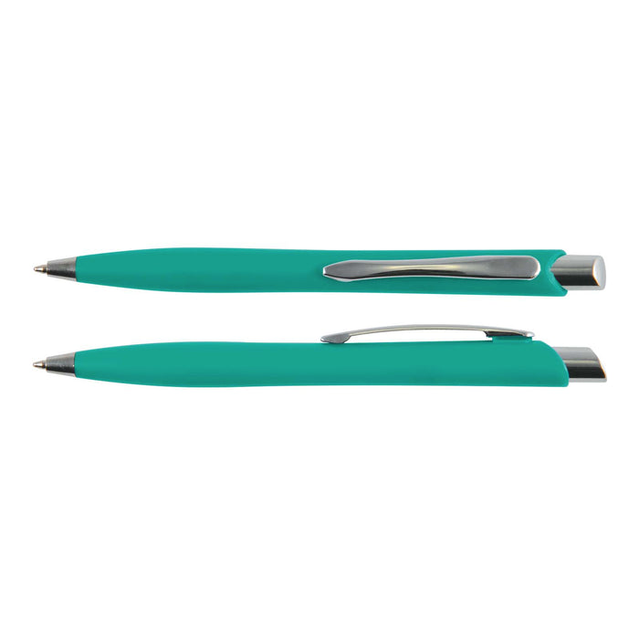 Stingray Pen - A teal plastic pen with a silver clip, featuring a sleek design and a shiny tip.