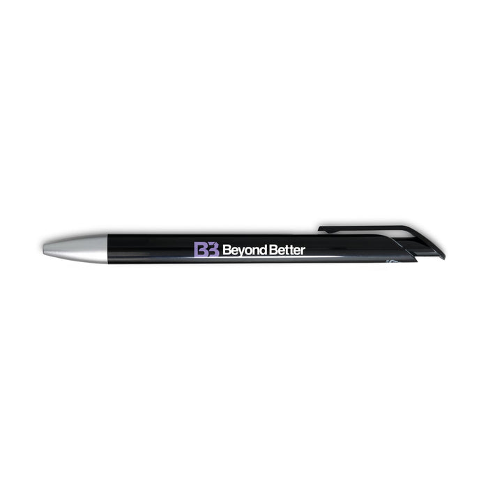 Octave Gel Ink Pen - A black gel ink pen with a silver tip and a logo on the barrel.