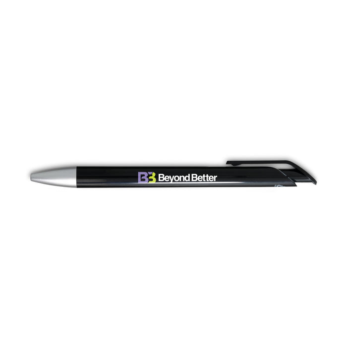 Octave Gel Ink Pen - A gel ink pen in black with a silver tip, featuring a logo on the barrel.