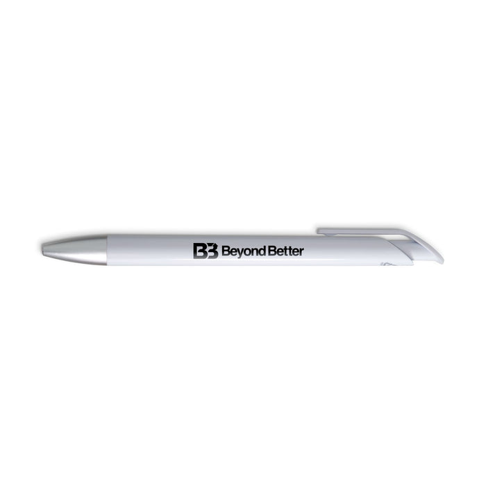 Octave Gel Ink Pen - A white gel ink pen with a sleek design and a branding logo on the side.
