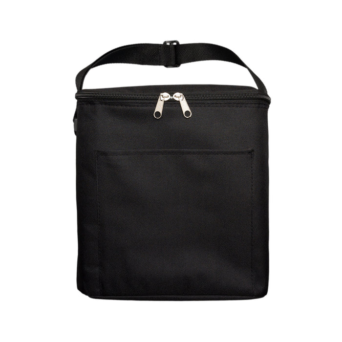 The Knock Off for Christmas Pack - A black cooler bag with a zippered top and a front pocket. The bag features a sturdy handle for easy carrying.