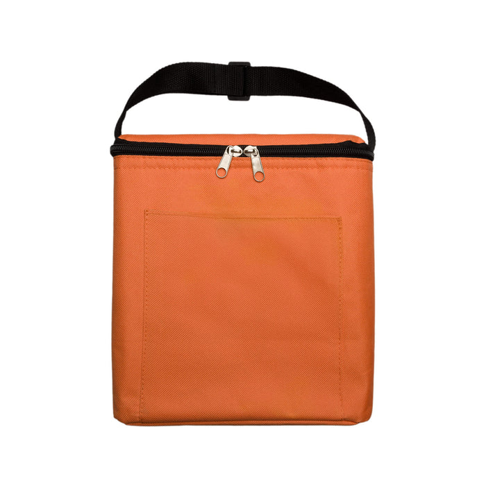 The Knock Off for Christmas Pack - An orange cooler bag with a black strap and a front pocket, featuring a zipper closure.