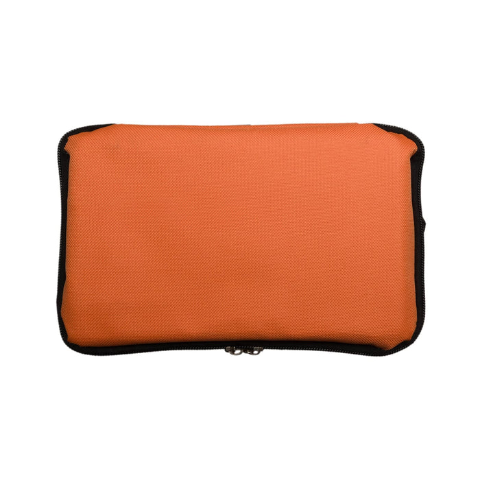 The Knock Off for Christmas Pack - An orange cooler bag with a black zipper, featuring a textured surface and a simple design.