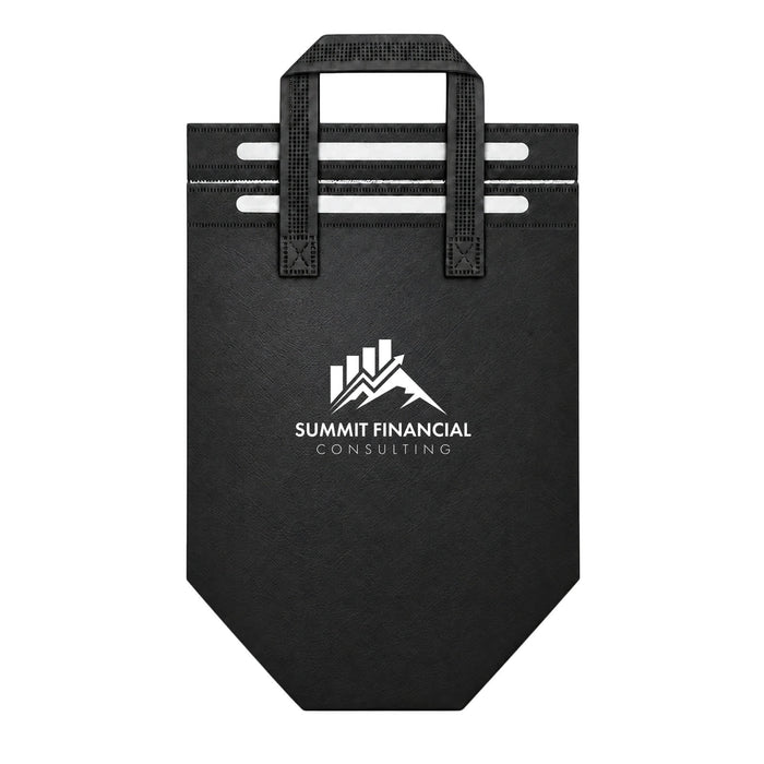 Wayfarer Cooler Bag - A black cooler bag featuring a logo, with two top handles and a structured base.