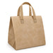 Wayfarer Cooler Bag - A tan cooler bag with patterned handles, featuring a structured design and a branded logo.