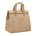 Wayfarer Cooler Bag - A tan cooler bag with two sturdy handles and decorative stitching, featuring a logo on the front.
