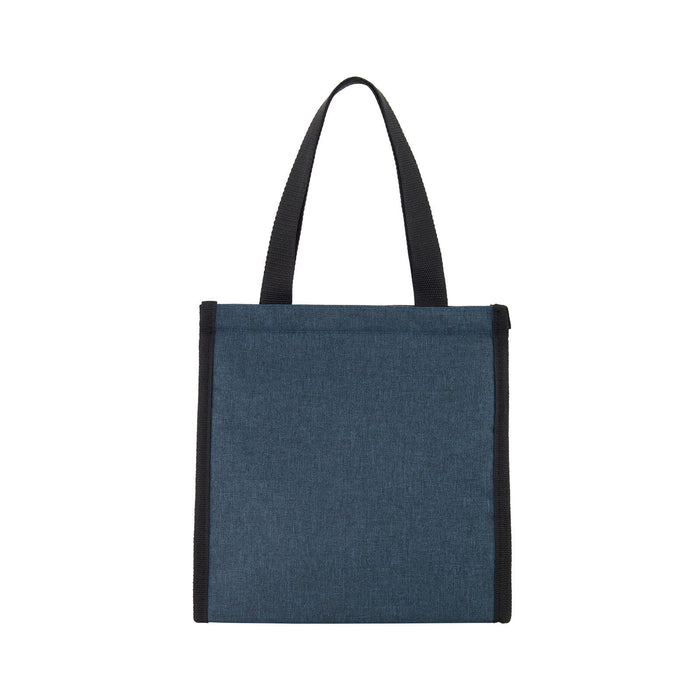 Lunch & Latte Kit - A blue cooler bag with black trim and two handles, featuring a zipper closure and a simple design.