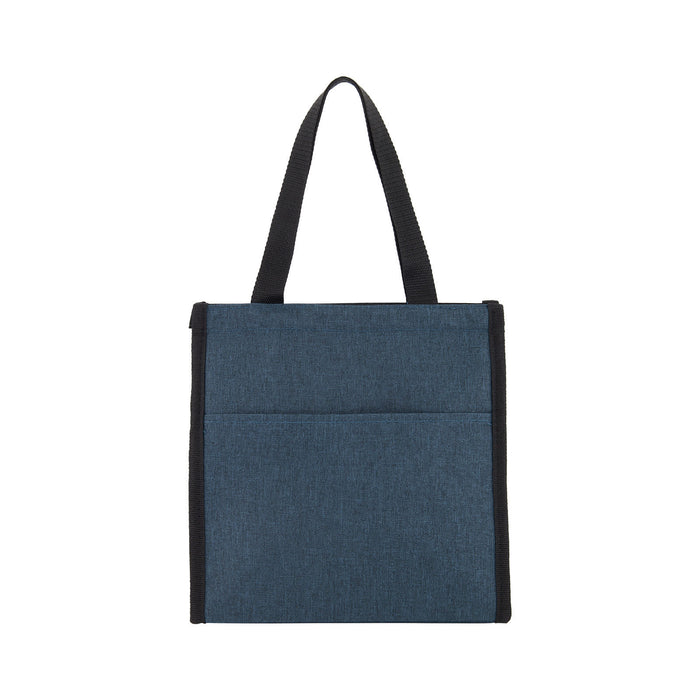 The Refuel Pack - A cooler bag in dark blue with black accents and handles, featuring a zippered closure and a front pocket.