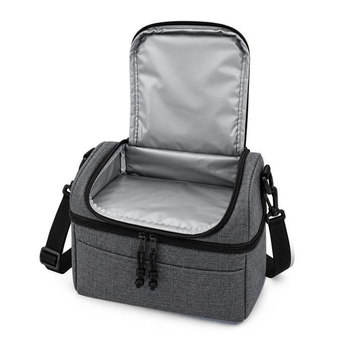 Kanto Cooler Bag - A grey cooler bag with a zippered opening and a silver interior, featuring a removable shoulder strap.