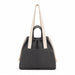 Darby Tote Bag - A grey tote bag with long fabric straps, featuring a drawstring closure and a front pocket. It has a simple branding detail.