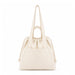 Darby Tote Bag - A cream tote bag with long straps, a drawstring closure, and a front pocket, featuring a logo.