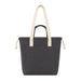 Darby Tote Bag - A dark grey tote bag with cream handles and a front pocket, featuring a drawstring closure.