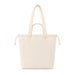 Darby Tote Bag - A cream-coloured tote bag with a front pocket and two handles. It features a branding logo.