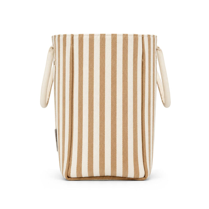 Hampton Tote Bag by The Line Edit. - A tote bag featuring vertical cream and light brown stripes with two handles on the sides.
