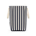 Hampton Tote Bag by The Line Edit. - A striped tote bag in navy and white with two carry handles and a simple branding tag.