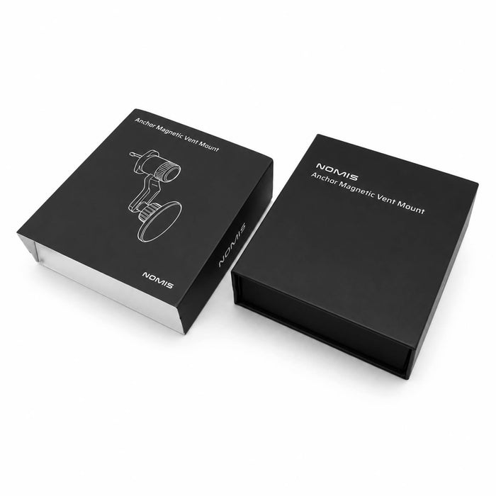 Anchor by Nomis Car Phone Holder - A black packaging box for the Anchor by Nomis Car Phone Holder, featuring an illustration of the product.