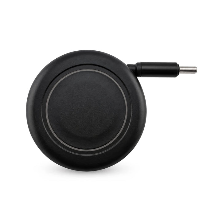 Turbo 20w Retractable Car Charger - A black retractable car charger with a circular design and a connecting plug. Features a logo on the surface.