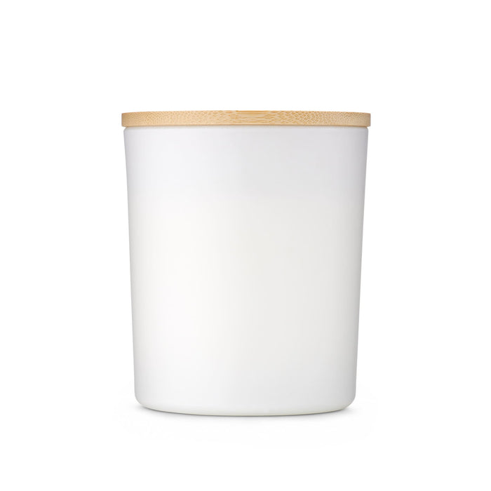 The Brew Ritual - A large white glass candle with a bamboo lid, designed for home and living decor.