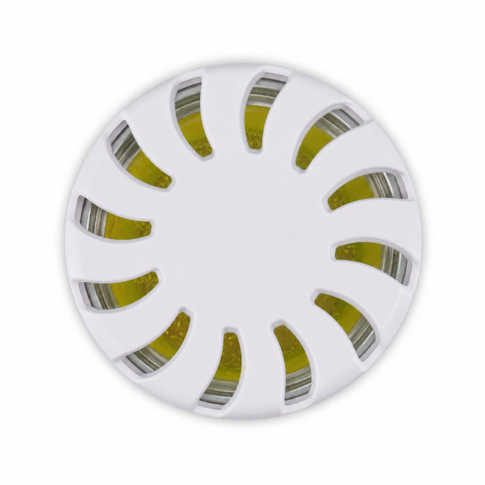 Bloom Fragrance Pot - A round white fragrance pot with a decorative lid, featuring a yellow fragrance inside.