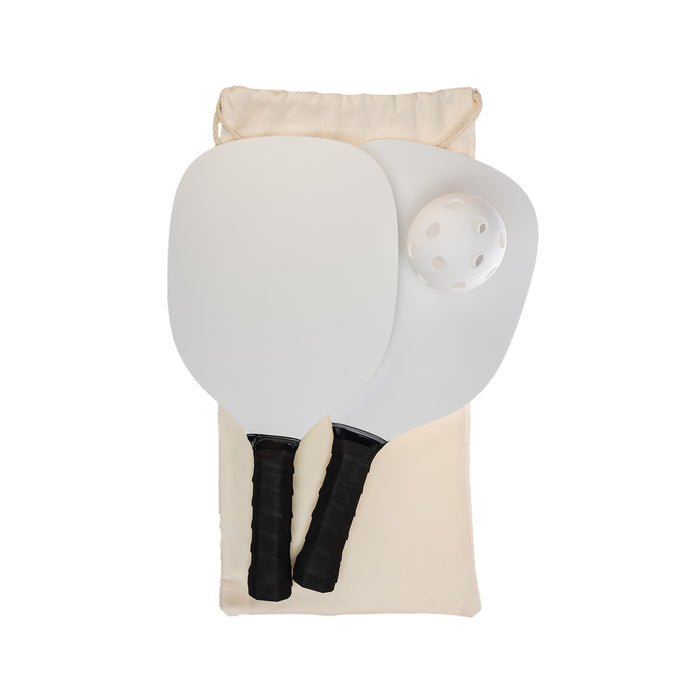 The Courtside Carry - A Pickleball set featuring two paddles and a ball, all neatly packaged in a canvas storage bag.