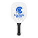 Matchpoint Pickleball Set - A white pickleball paddle featuring a blue logo and black grip. The paddle has a smooth surface and a rounded shape.