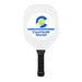 The Play & Graze - A white pickleball paddle with a black handle and a logo featuring a green ball and blue text.