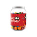 M&M's in Clear Can 180g - A clear jar filled with colourful M&M's, featuring a logo and vibrant illustrations on the label.