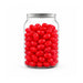 Corporate Colour Jelly Beans in Clear Can 210g - A clear jar filled with vibrant red jelly beans, featuring a shiny surface and a sleek lid.