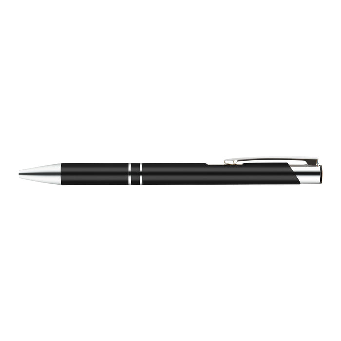 Napier Gel Ink Pen - A sleek black metal pen with silver accents, featuring a streamlined design and clip for easy attachment.